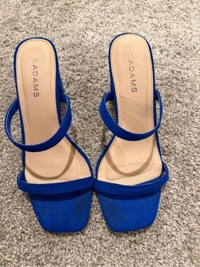 J. Adams Royal Blue Double-Strap Square-Toe Heels
